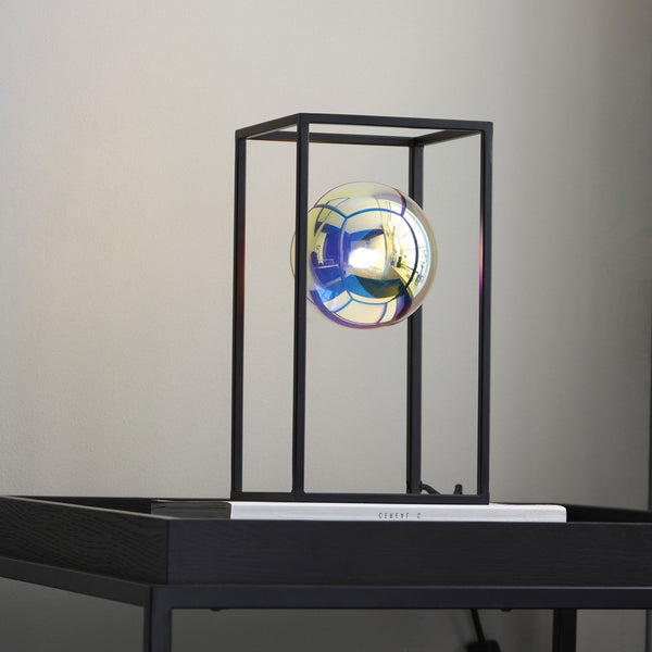 Kinjo Table Lamp in Matt Black with Iridescent Glass