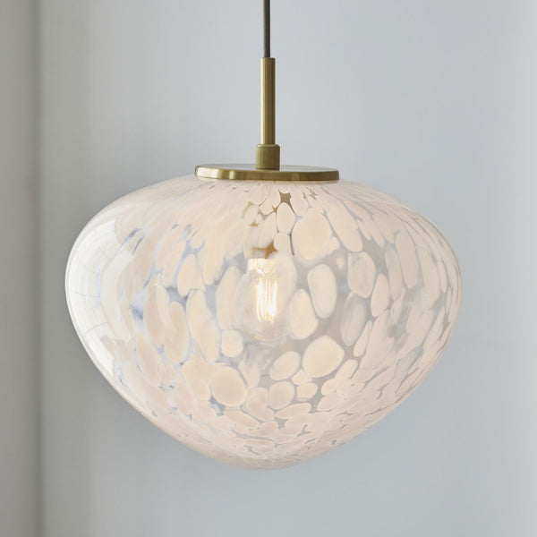 Mali Single Pendant in Satin Brass with White Confetti Glass Shade