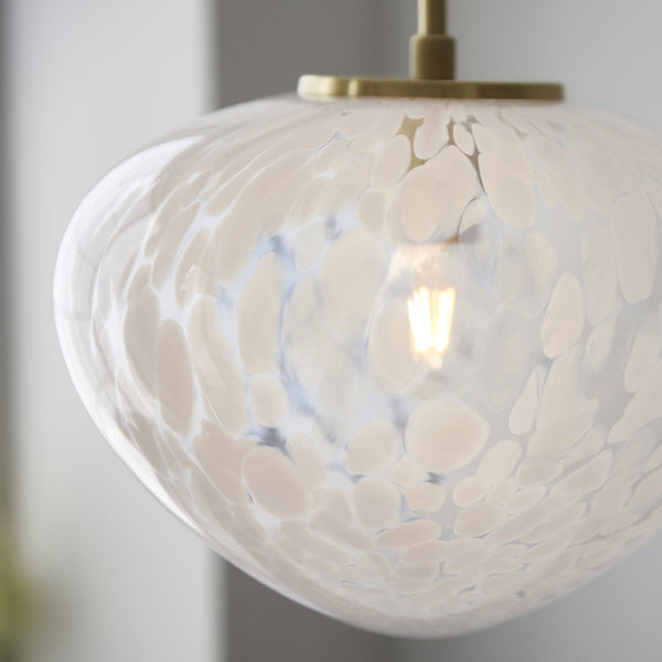 Mali Single Pendant in Satin Brass with White Confetti Glass Shade