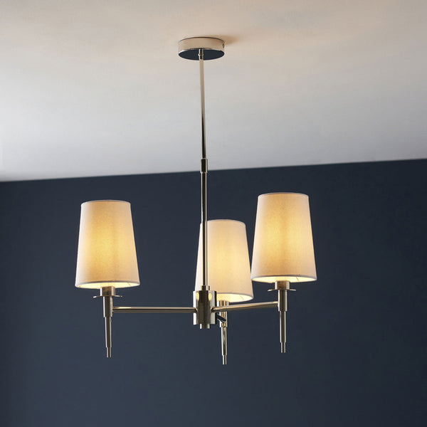 Warmwell Three Light Multi Arm Pendant in Nickel with White Shades