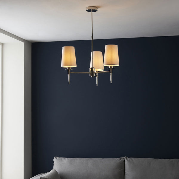 Warmwell Three Light Multi Arm Pendant in Nickel with White Shades