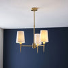 Warmwell Three Light Multi Arm Pendant in Satin Brass with White Shades