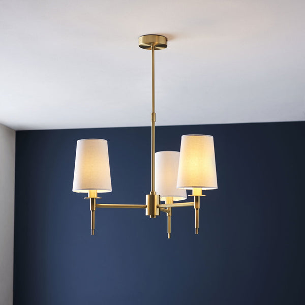 Warmwell Three Light Multi Arm Pendant in Satin Brass with White Shades