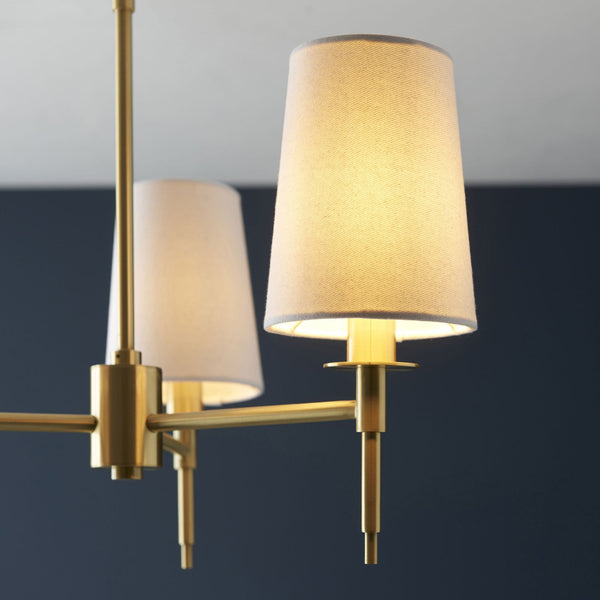 Warmwell Three Light Multi Arm Pendant in Satin Brass with White Shades