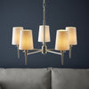 Warmwell Five Light Multi Arm Pendant in Nickel with White Shades