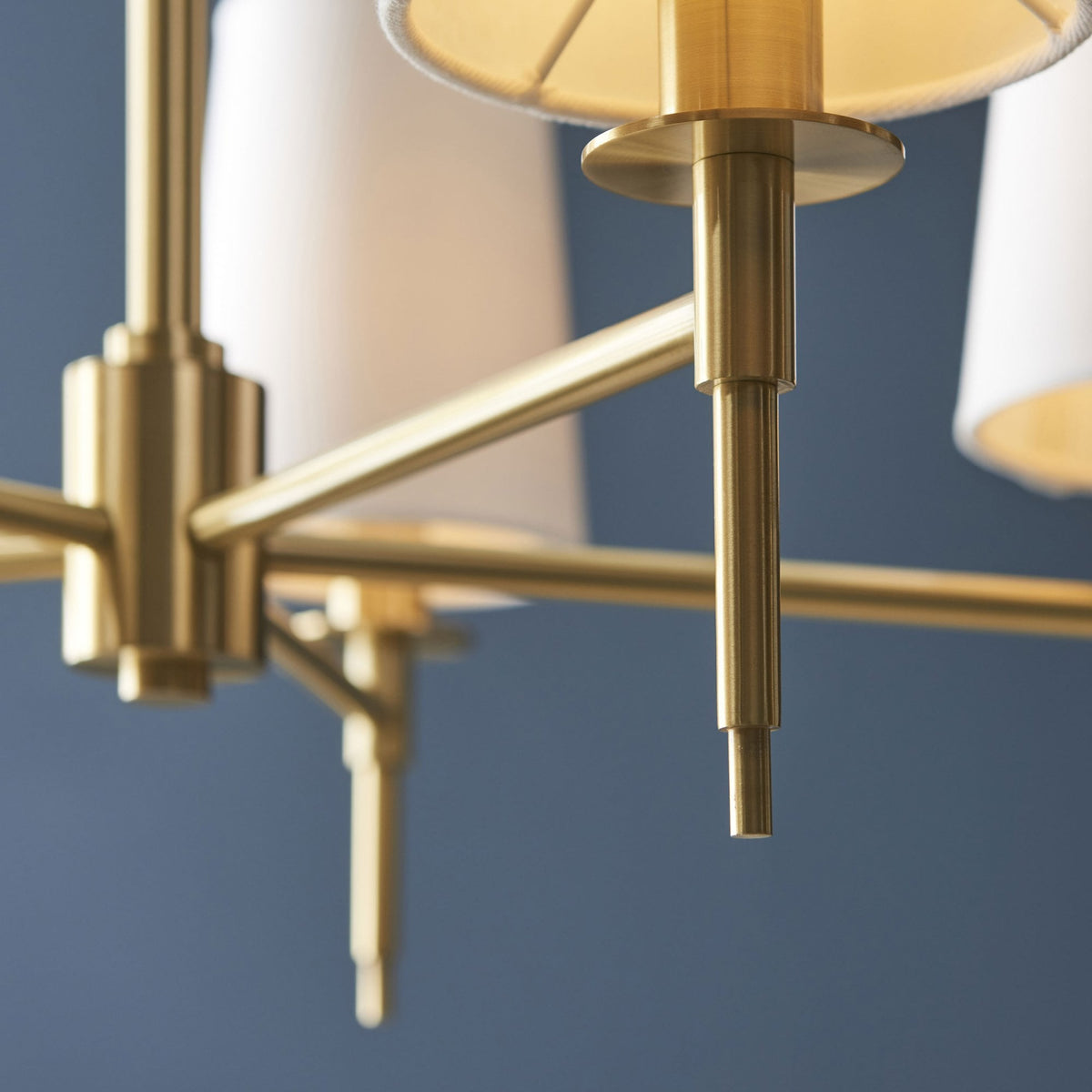Warmwell Five Light Multi Arm Pendant in Satin Brass with White Shades