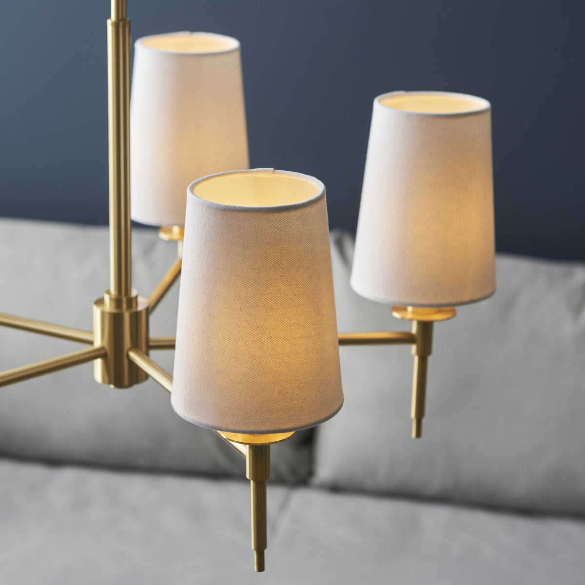 Warmwell Five Light Multi Arm Pendant in Satin Brass with White Shades