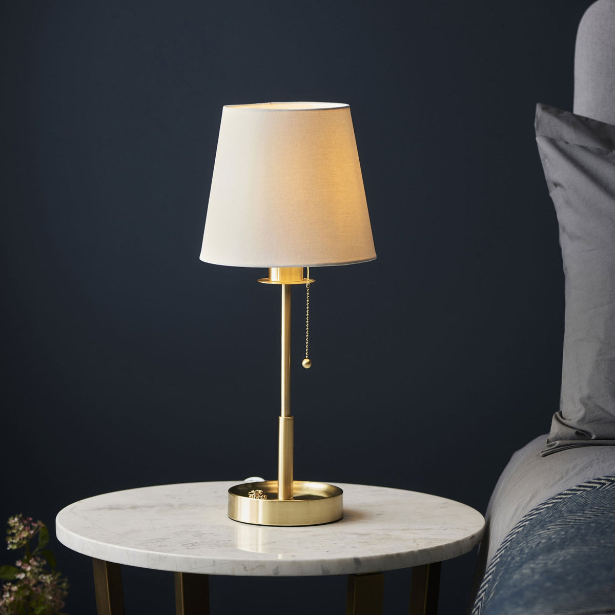 Warmwell Vanity Table Light in Satin Brass & White Shade
