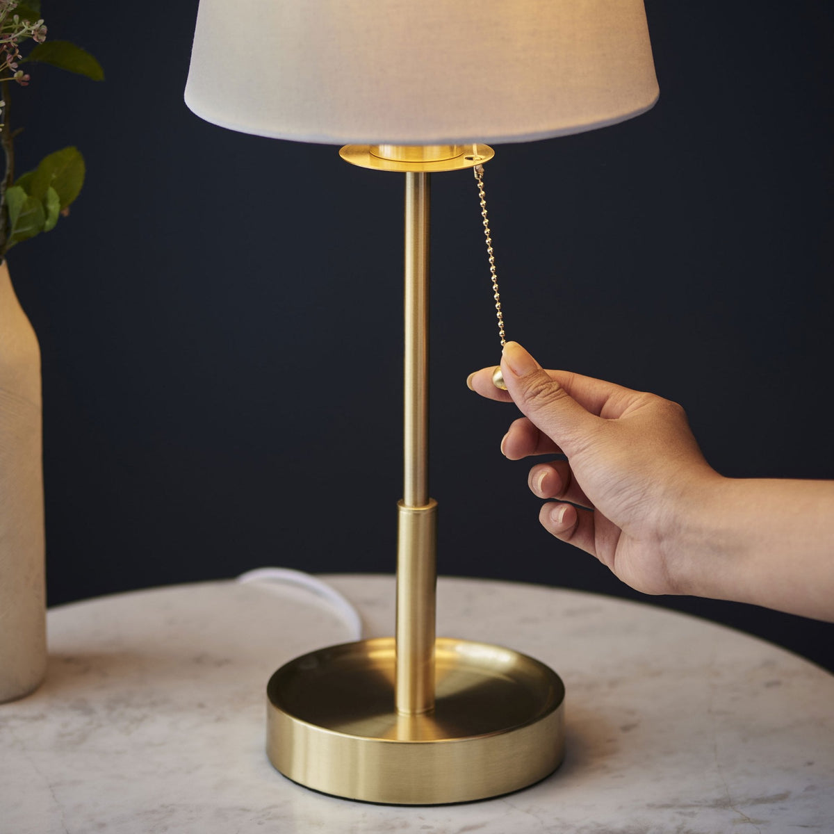 Warmwell Vanity Table Light in Satin Brass & White Shade
