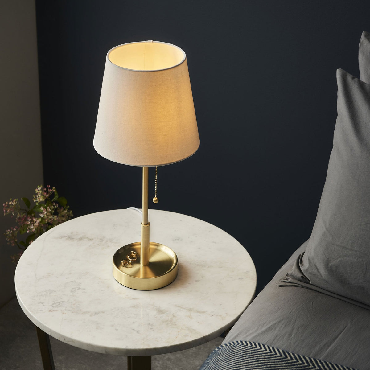 Warmwell Vanity Table Light in Satin Brass & White Shade