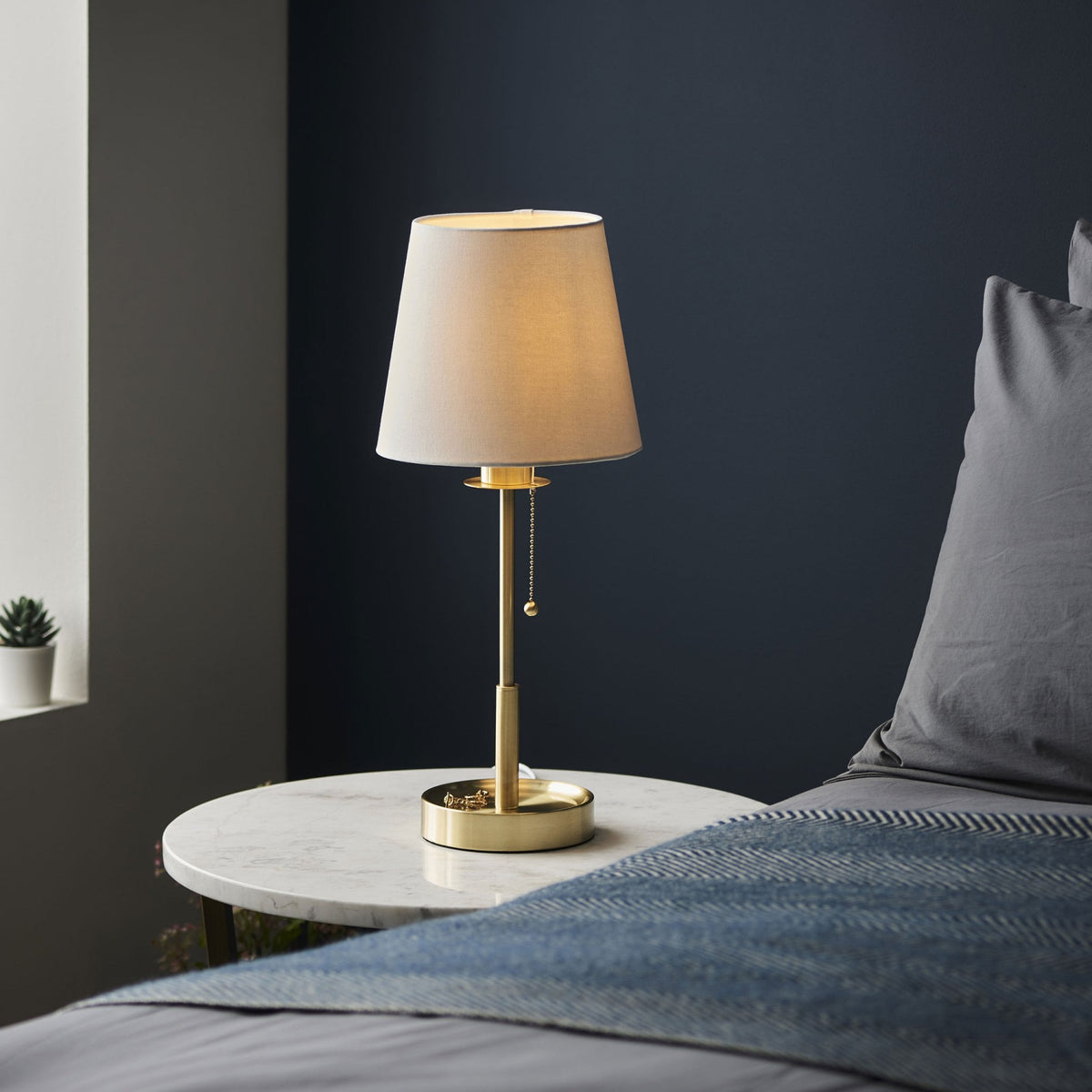 Warmwell Vanity Table Light in Satin Brass & White Shade