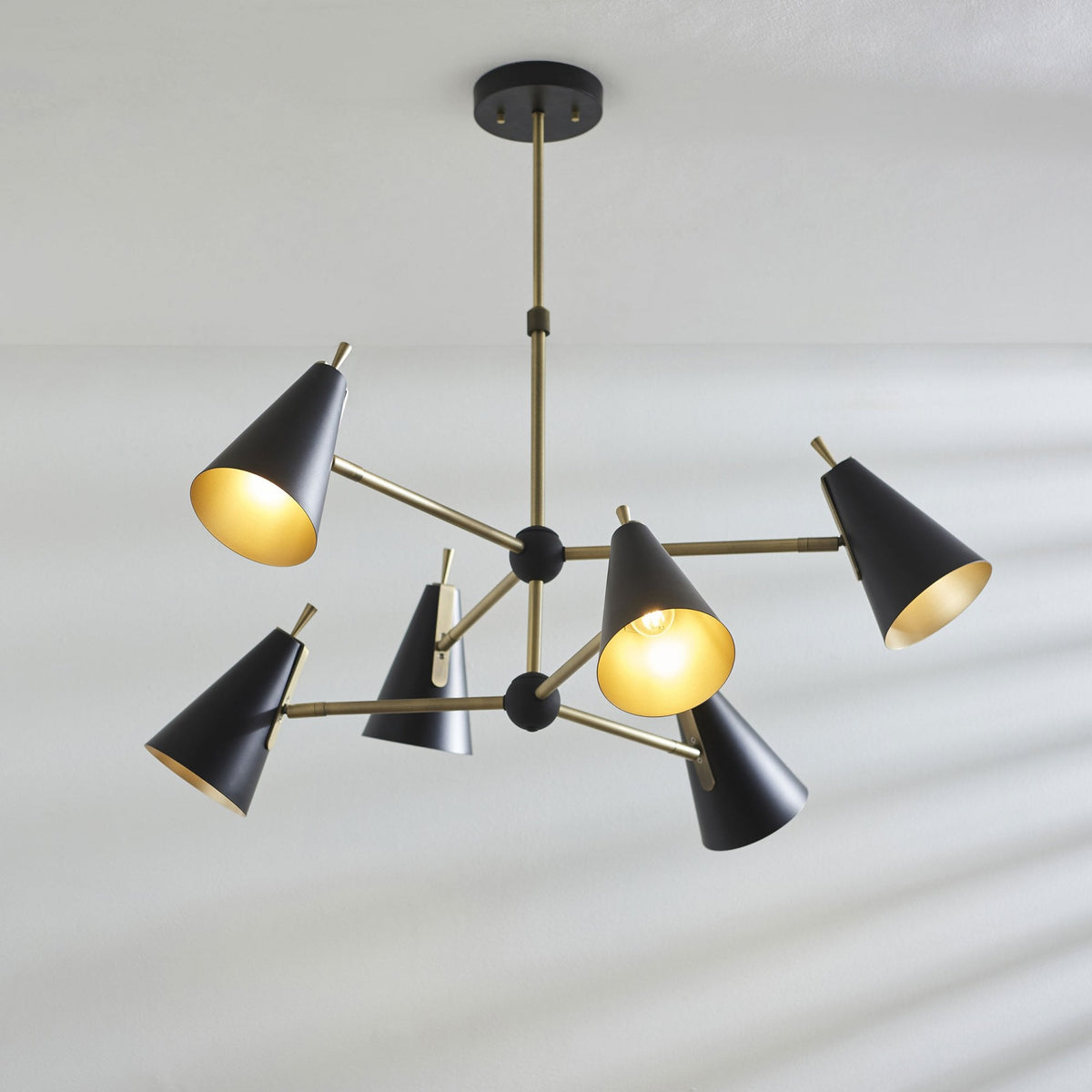 Everett Six Light Multi Arm Pendant in Matt Antique Brass & Matt Black