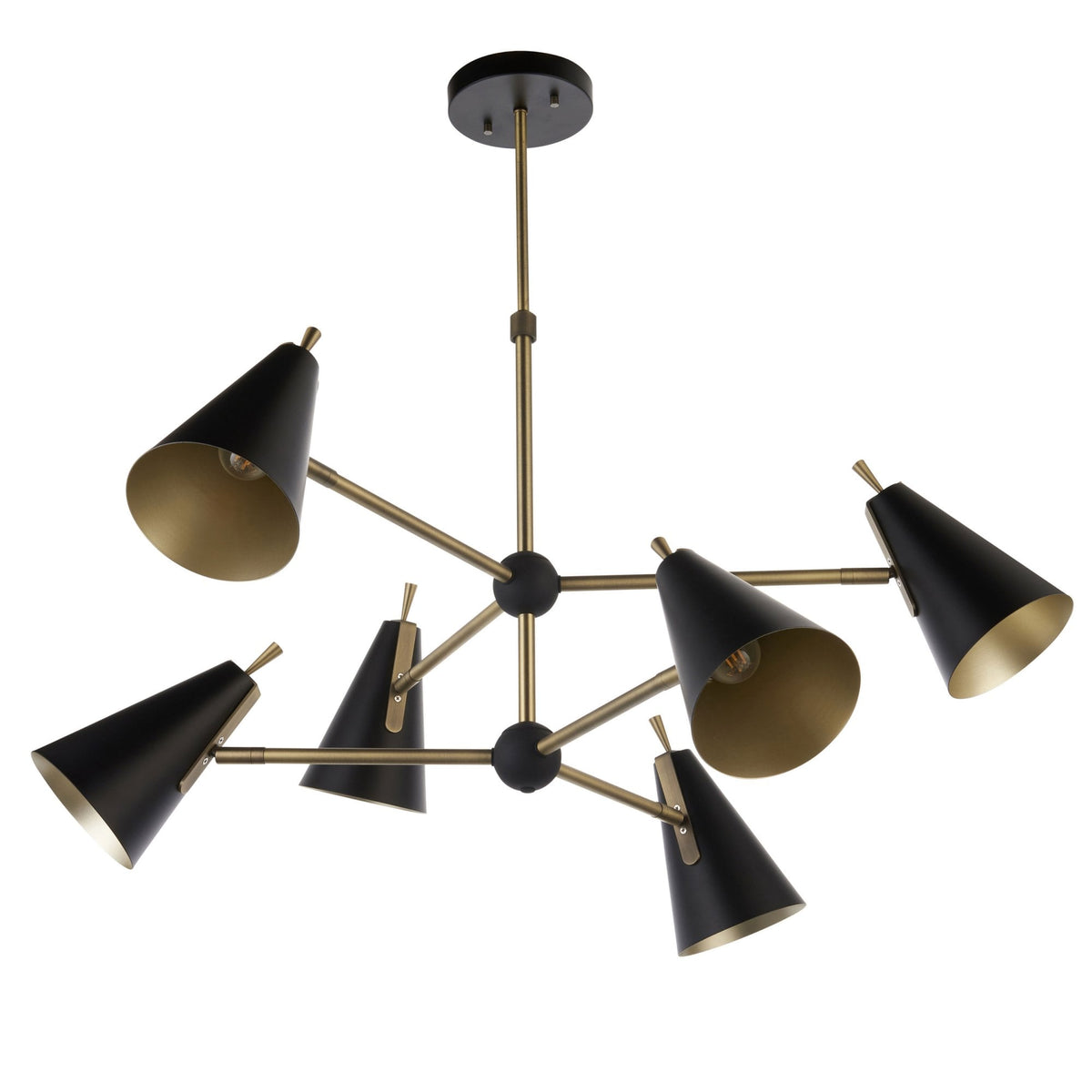 Everett Six Light Multi Arm Pendant in Matt Antique Brass & Matt Black