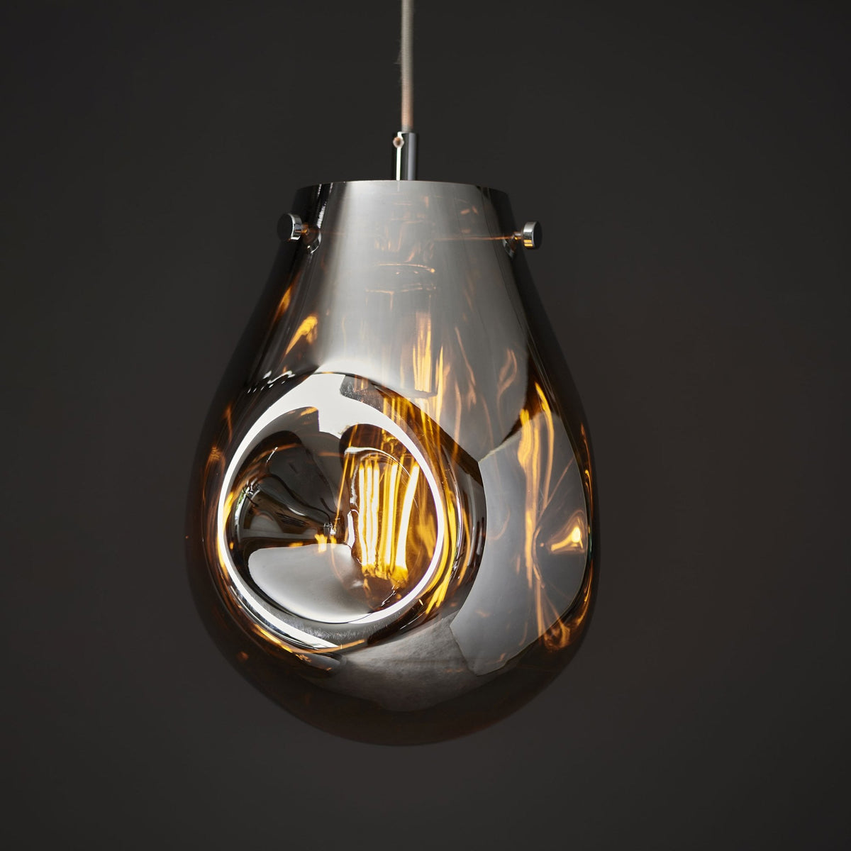 Europa Medium Glass Pendant in Metallic Chrome