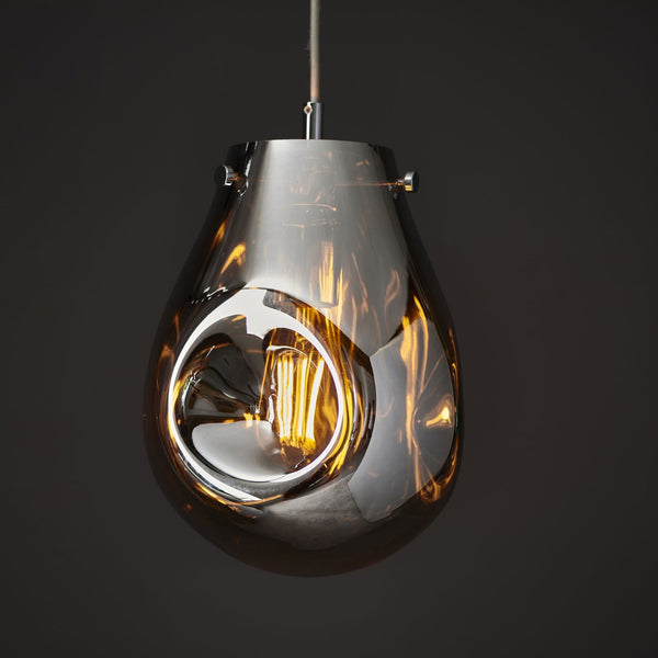 Europa Medium Glass Pendant in Metallic Chrome