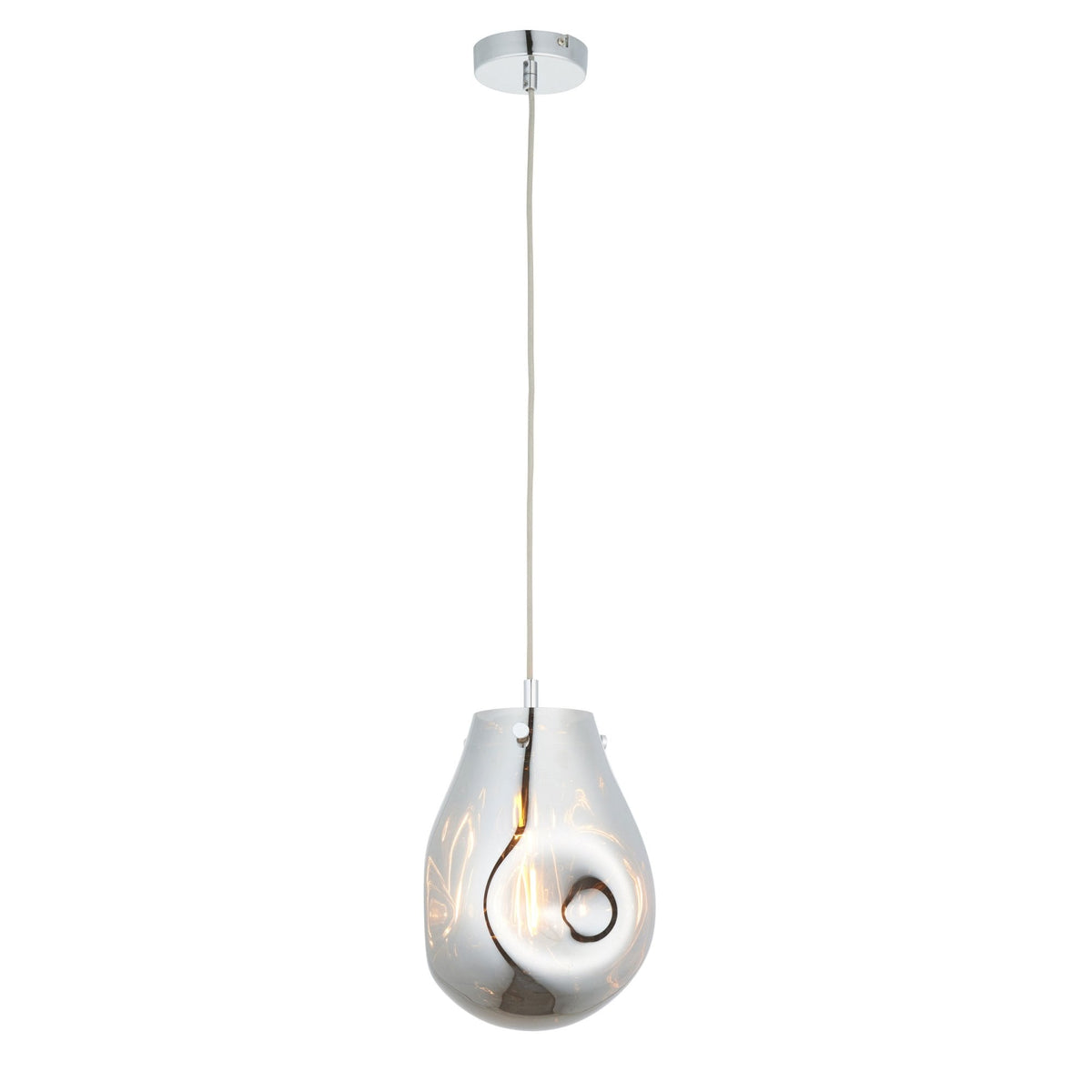 Europa Medium Glass Pendant in Metallic Chrome