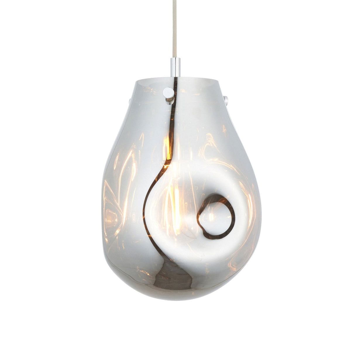 Europa Medium Glass Pendant in Metallic Chrome