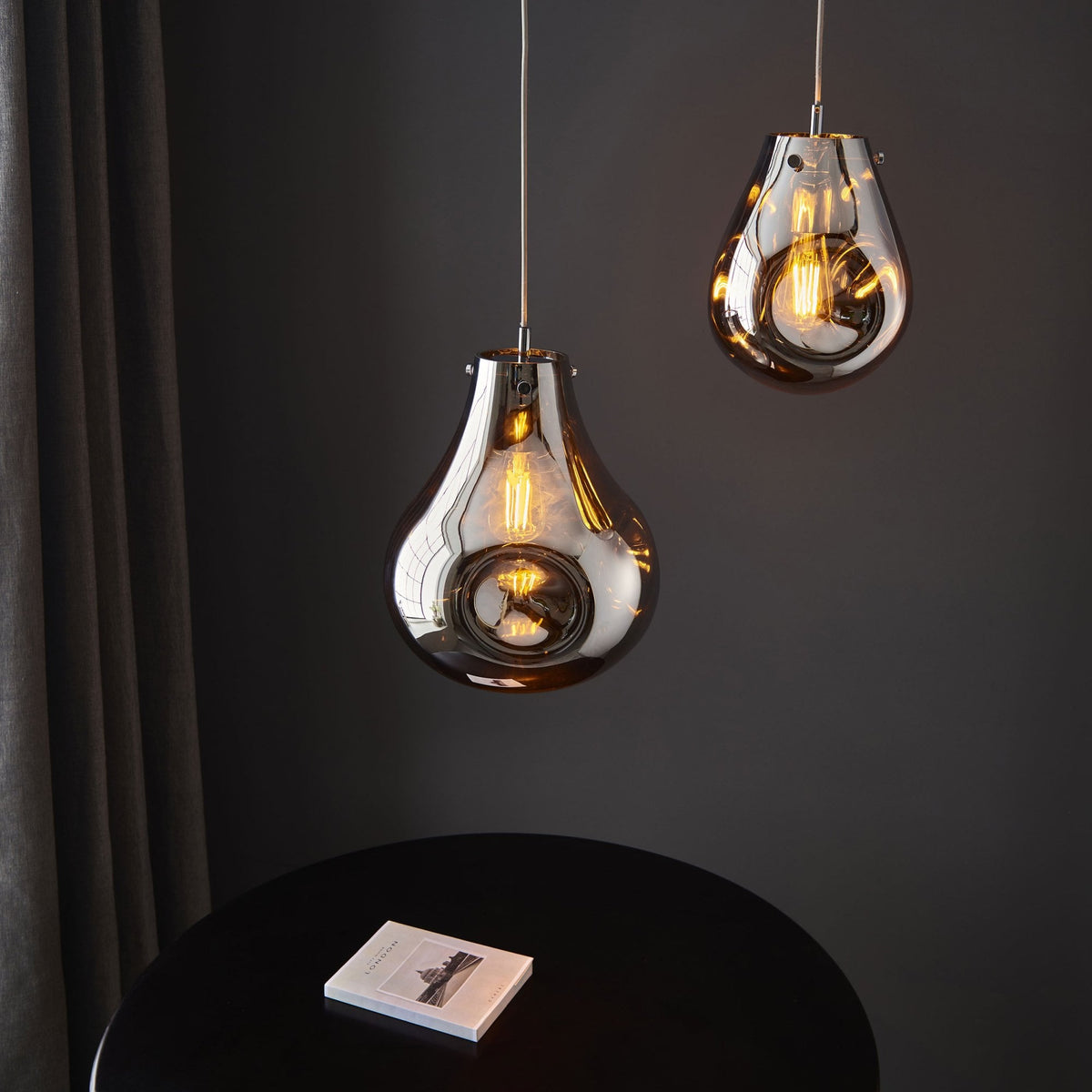 Europa Medium Glass Pendant in Metallic Chrome