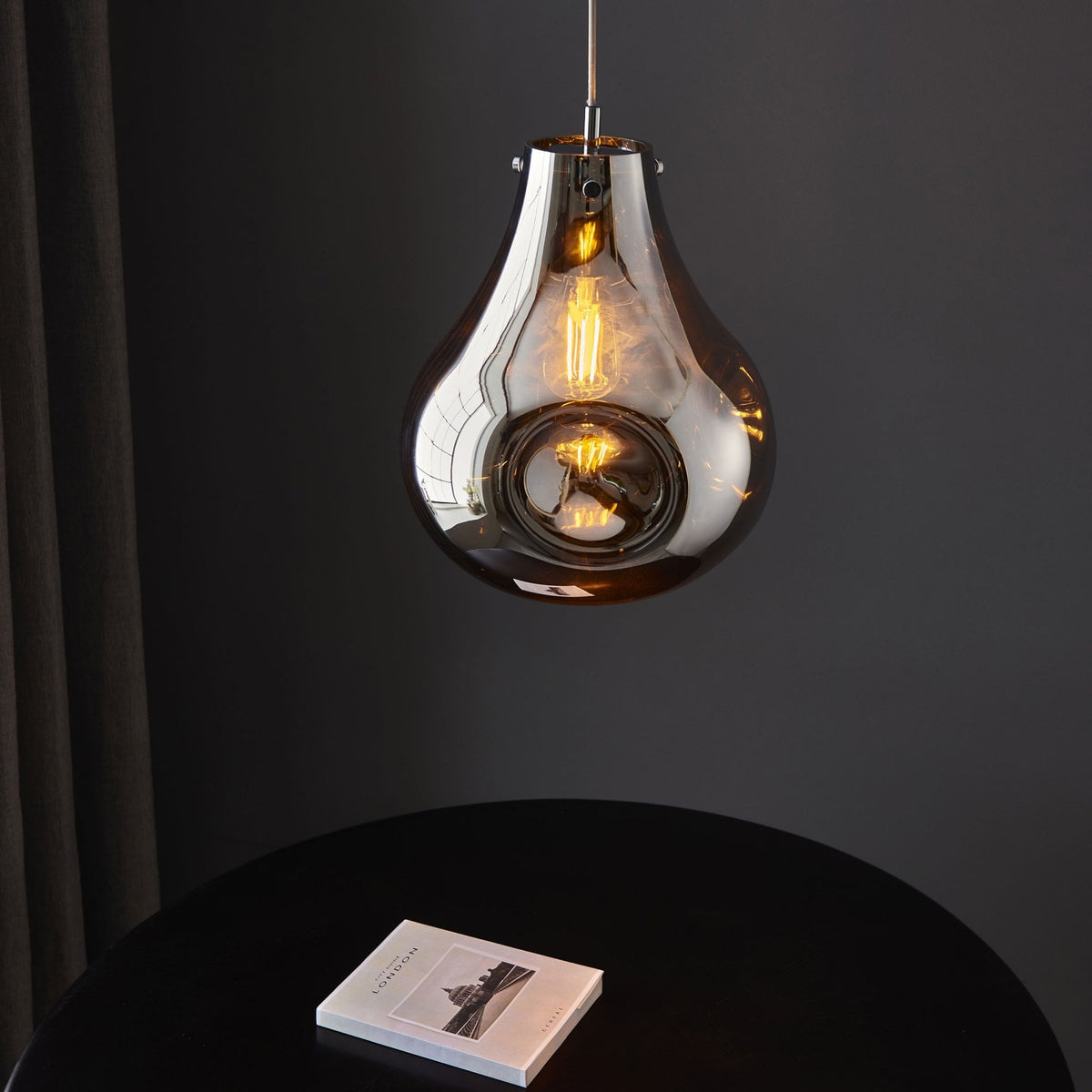 Europa Large Glass Pendant in Metallic Chrome