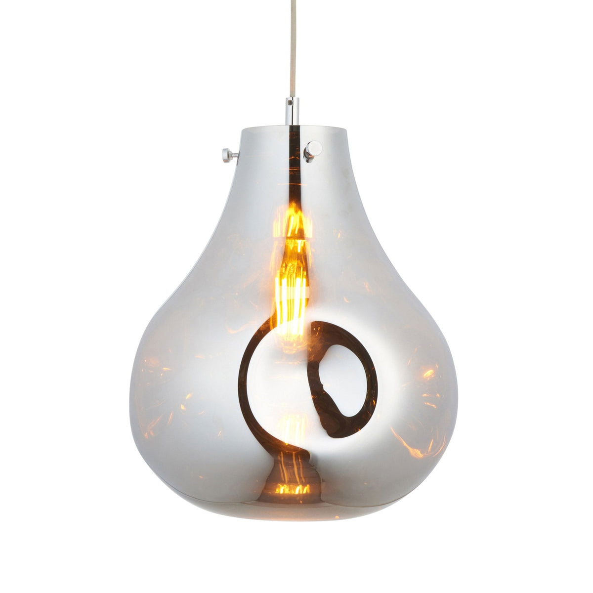 Europa Large Glass Pendant in Metallic Chrome