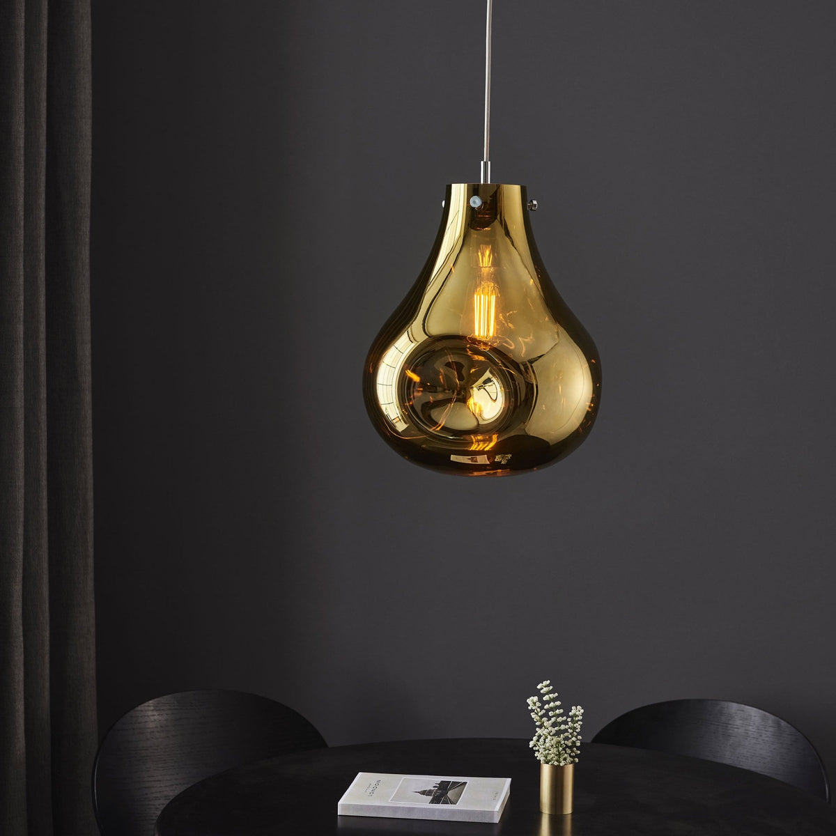 Europa Large Glass Pendant in Metallic Gold