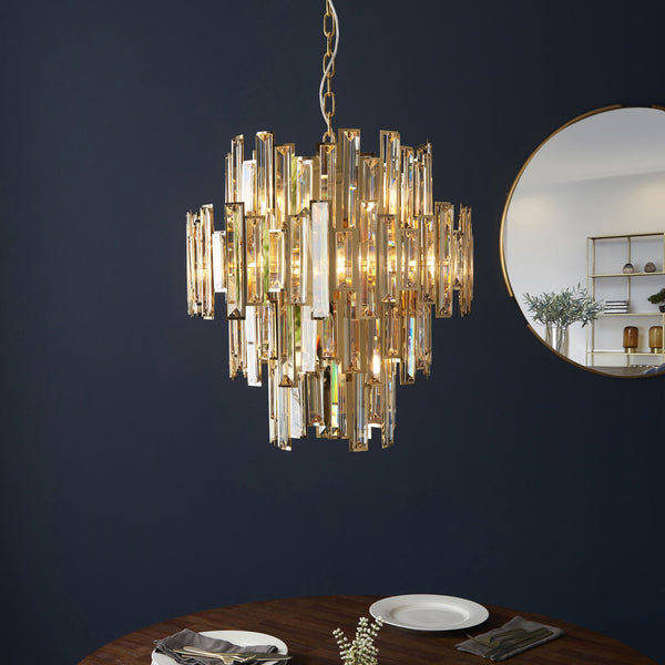 Viviana Twelve Light Pendant in Gold and Champagne Crystal