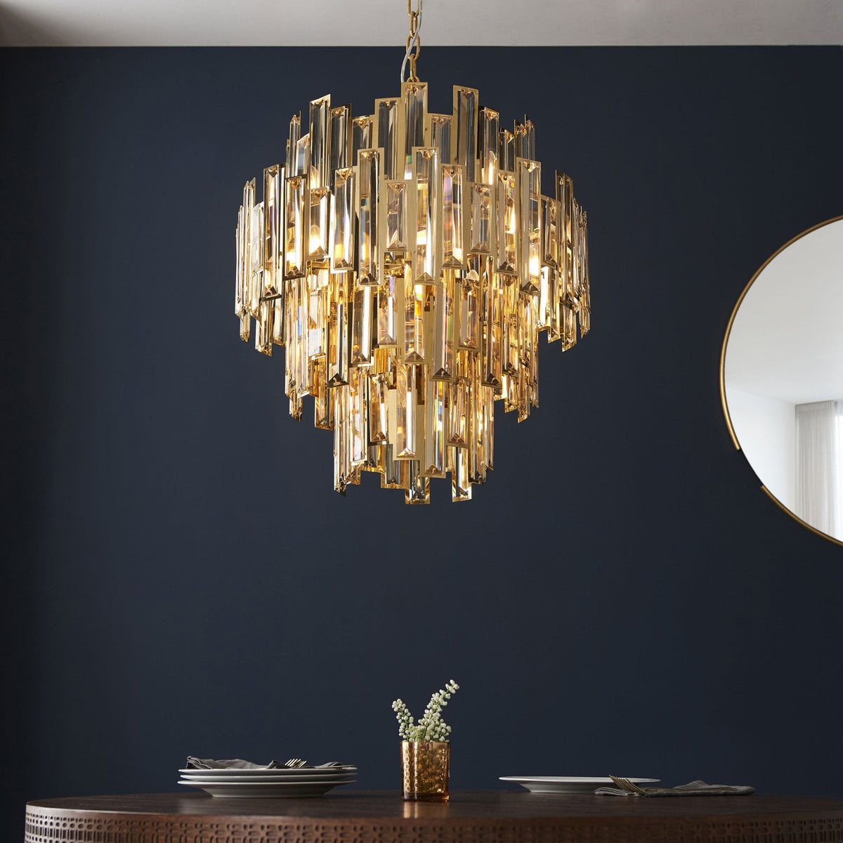 Viviana Twelve Light Pendant in Gold and Champagne Crystal