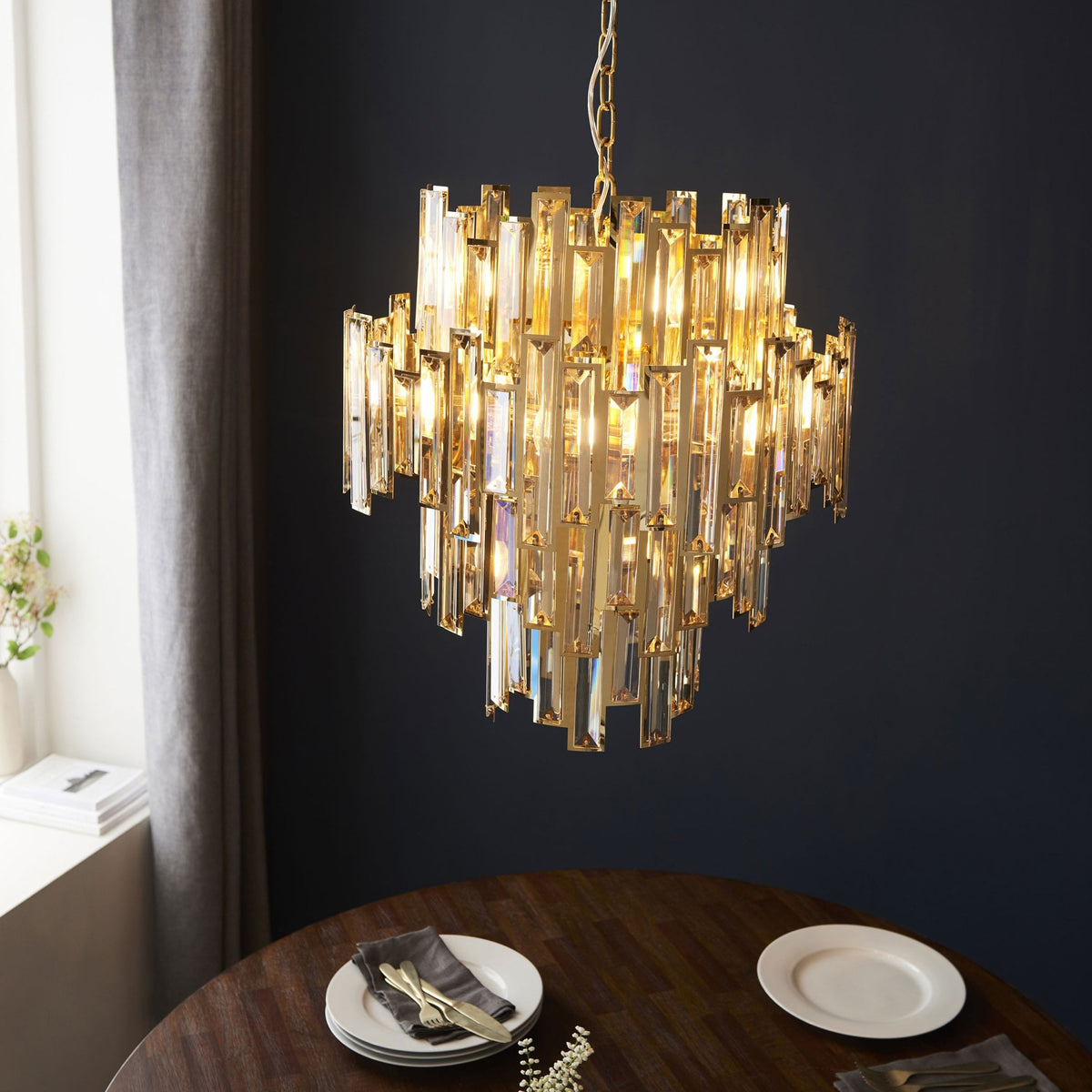 Viviana Twelve Light Pendant in Gold and Champagne Crystal