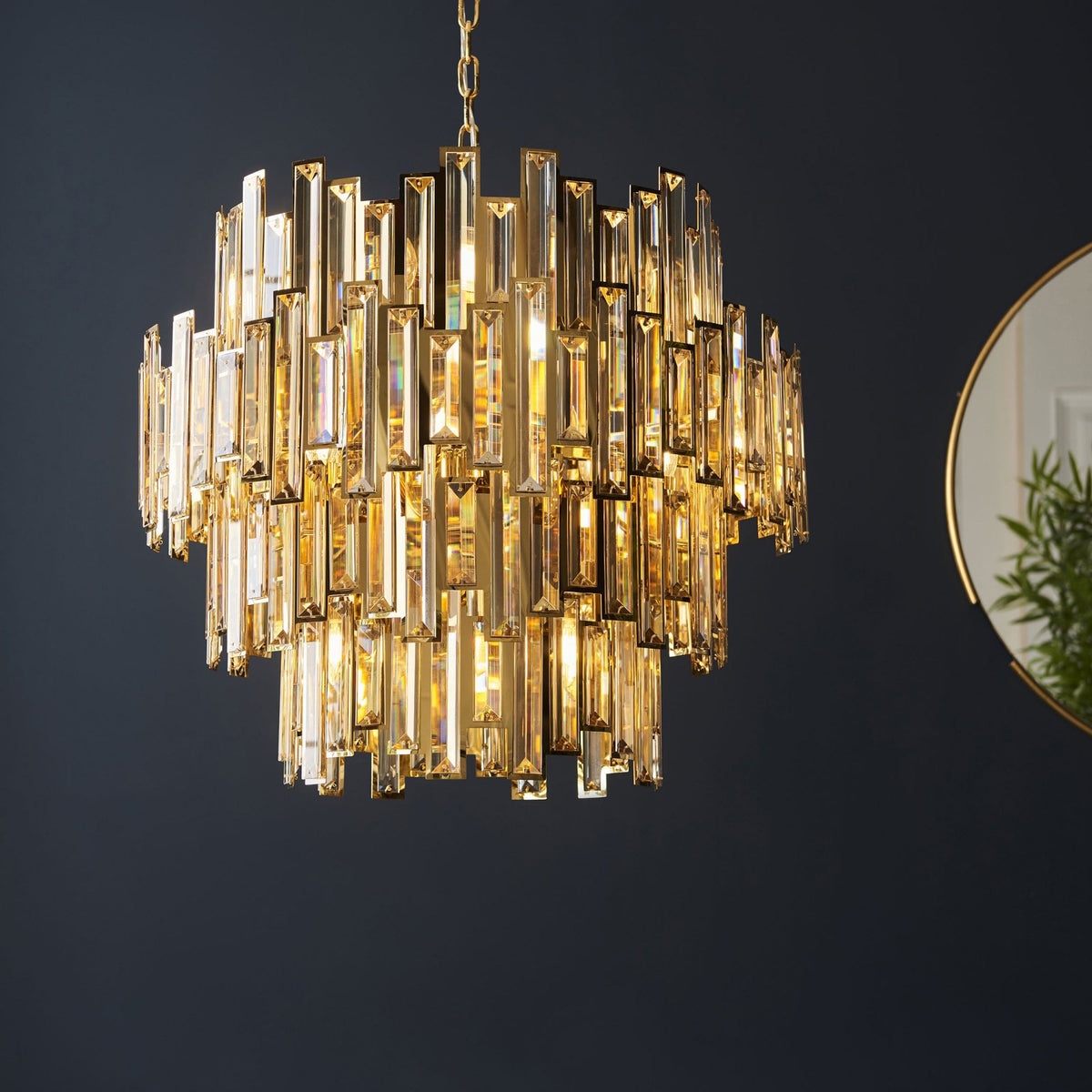 Viviana Fifteen Light Pendant in Gold and Champagne Crystal