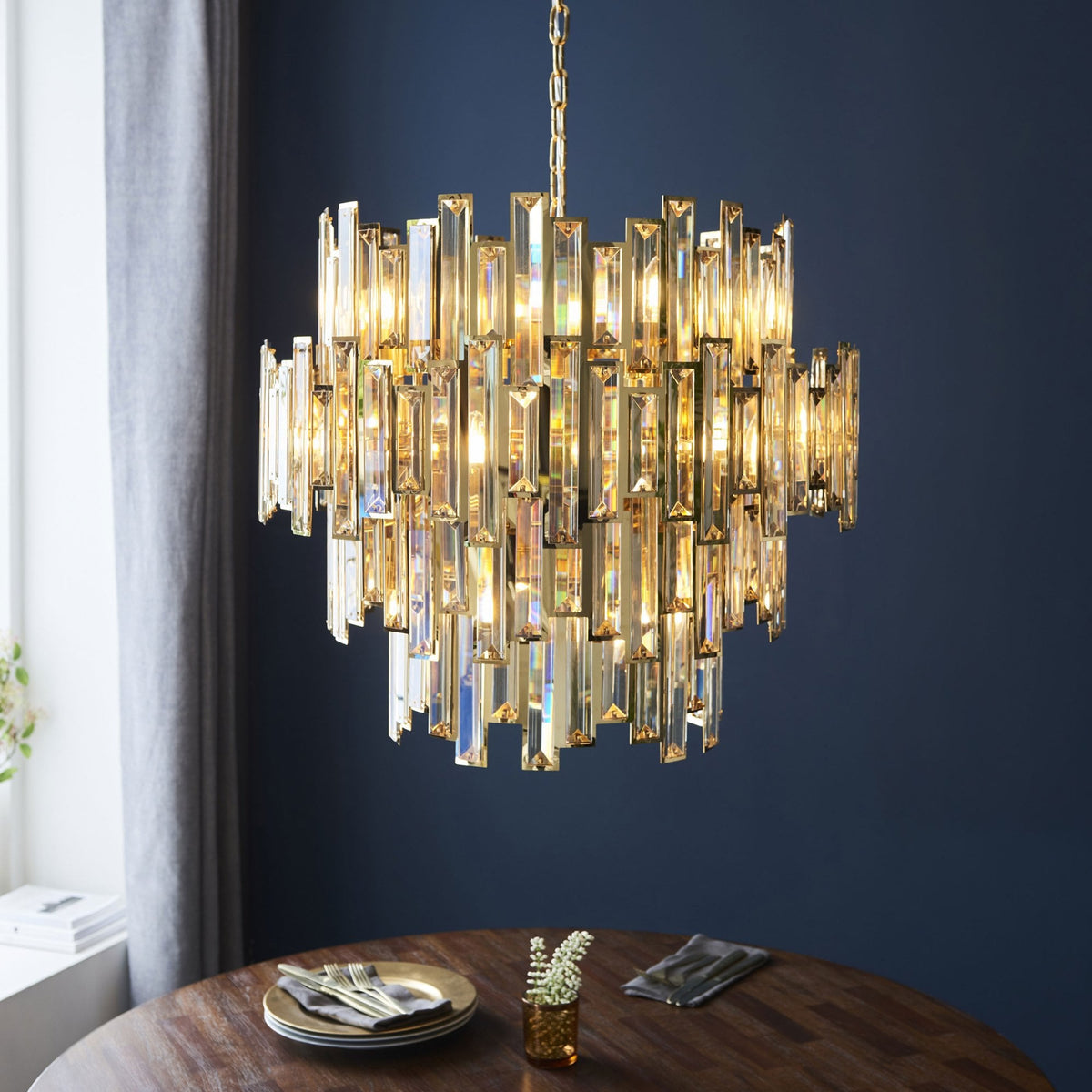 Viviana Fifteen Light Pendant in Gold and Champagne Crystal