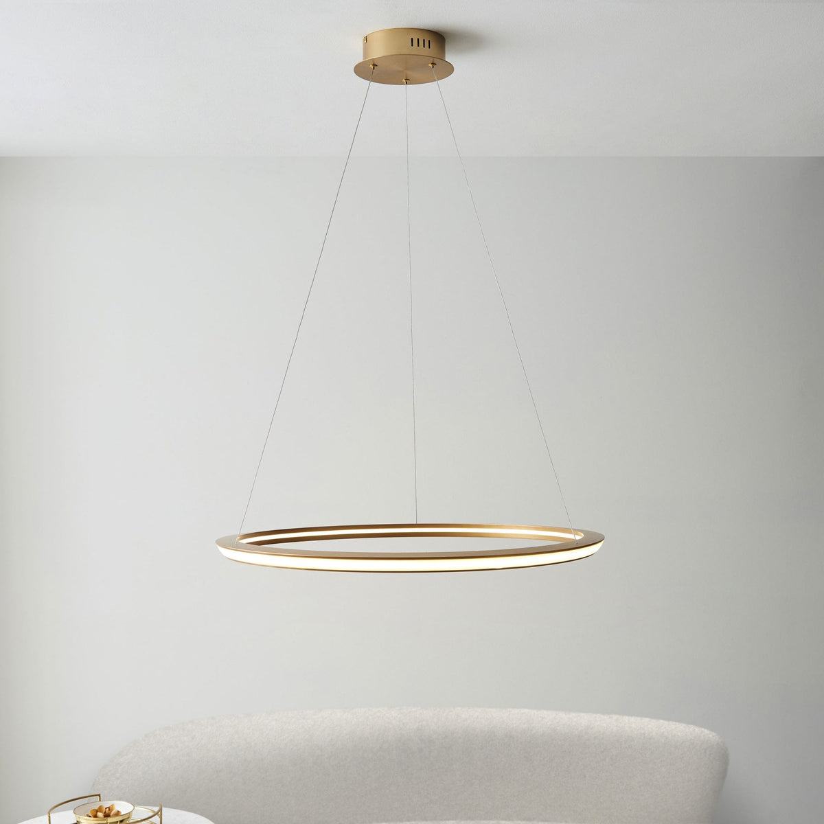 Tarrant 41w LED Pendant in Satin Gold Finish with White Diffuser