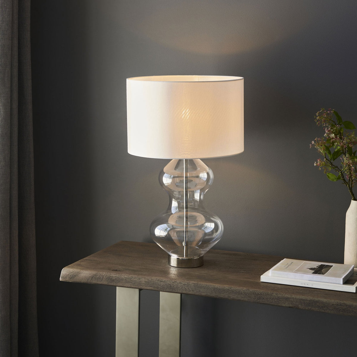 Kelda Shaped Glass Touch Dimmable Table Light in Polished Nickel