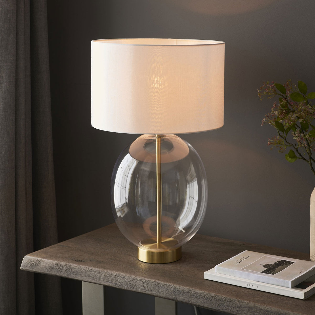 Kelda Oval Glass Touch Dimmable Table Light in Satin Brass