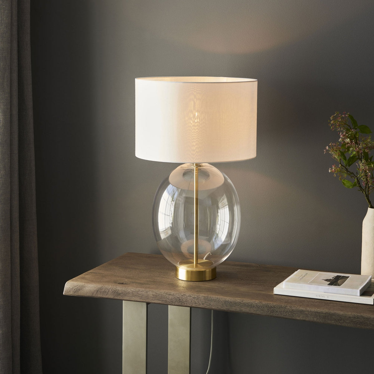 Kelda Oval Glass Touch Dimmable Table Light in Satin Brass