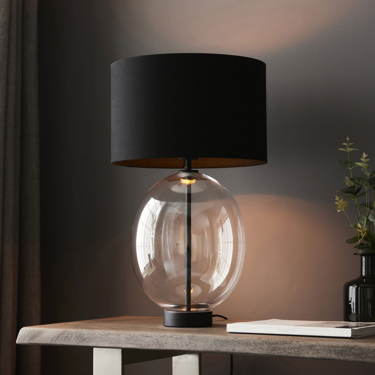 Kelda Oval Glass Touch Dimmable Table Light in Matt Black