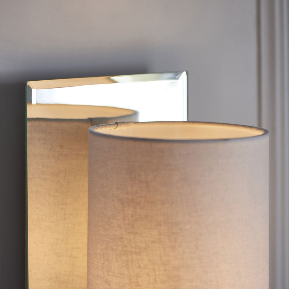 Mirror Line Mirrored Wall Light in Bright Nickel & Vintage White Shade