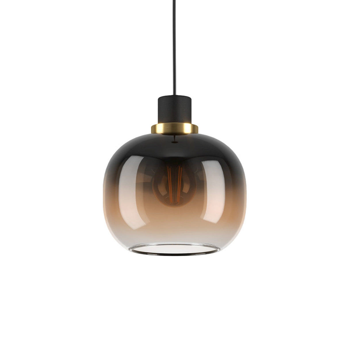 Oilella Single Pendant in Black & Brass with Vaporized Black to Brown Glass
