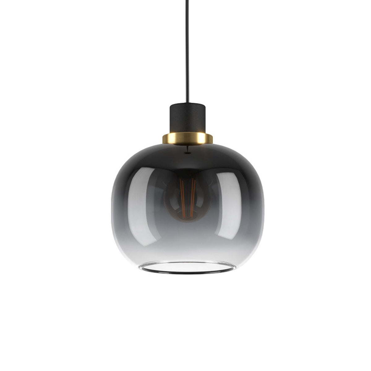Oilella Single Pendant in Black & Brass with Vaporized Black to Grey Glass
