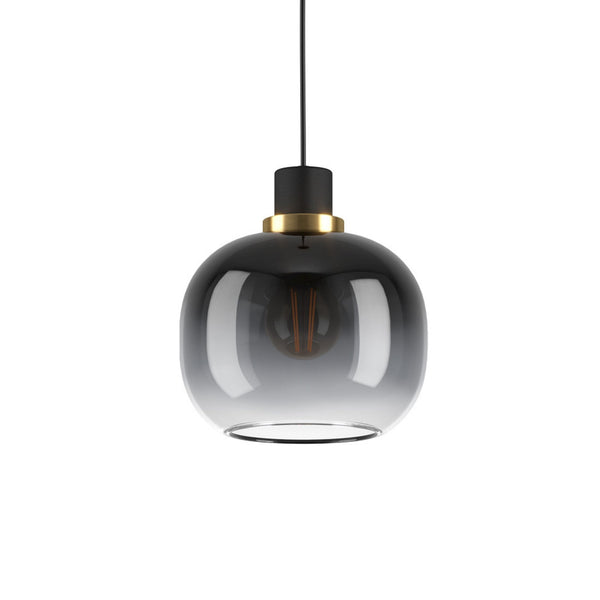 Oilella Single Pendant in Black & Brass with Vaporized Black to Grey Glass