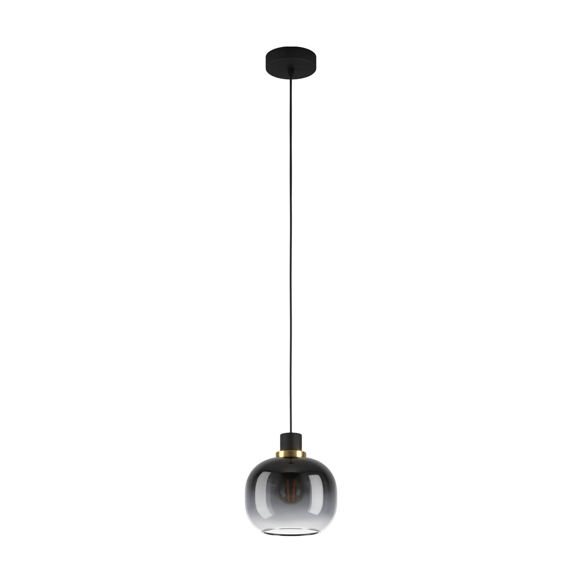 Oilella Single Pendant in Black & Brass with Vaporized Black to Grey Glass