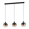 Oilella Three Drop Pendant in Black & Brass with Vaporized Black to Brown Glass