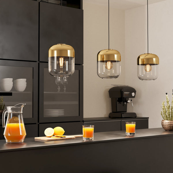 Maryvilla Triple Drop Linear Pendant with Gold Topped Clear Glass Shades