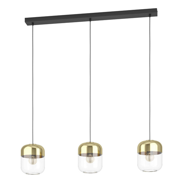 Maryvilla Triple Drop Linear Pendant with Gold Topped Clear Glass Shades