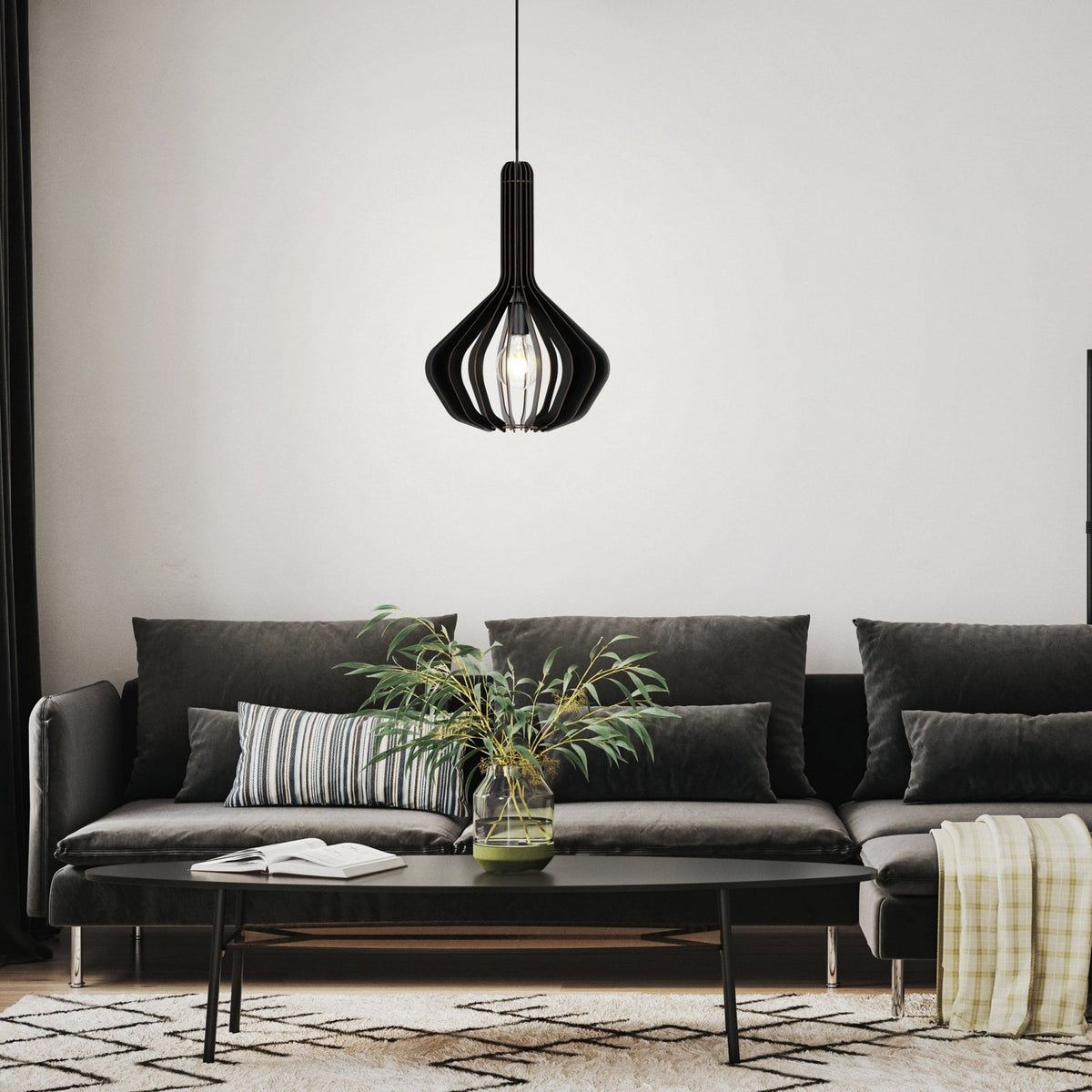 Velasco 380mm Wooden Pendant in Black
