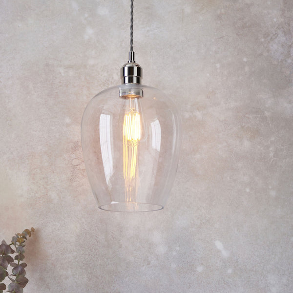 Hoburne Pendant in Bright Nickel with Clear Glass