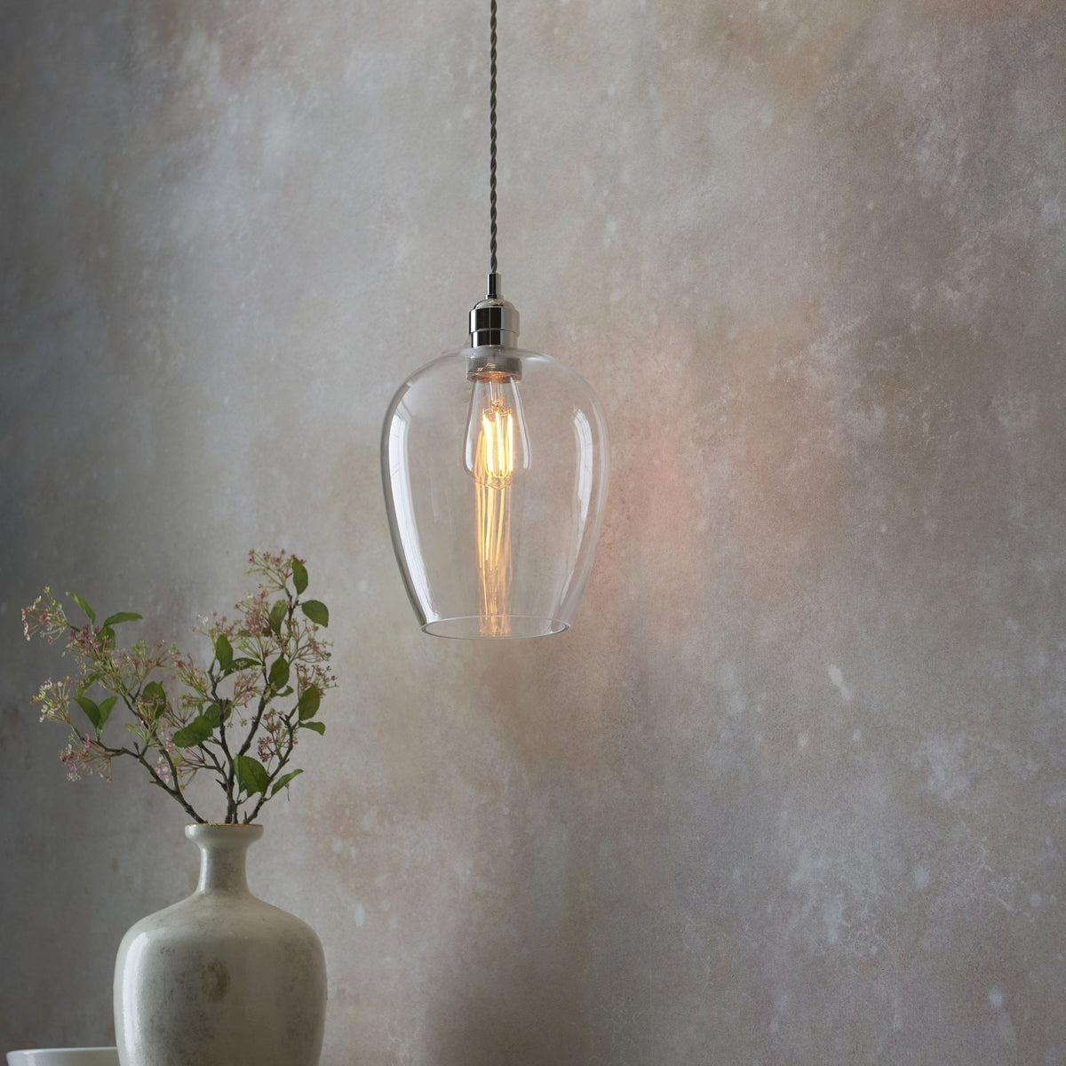 Hoburne Pendant in Bright Nickel with Clear Glass