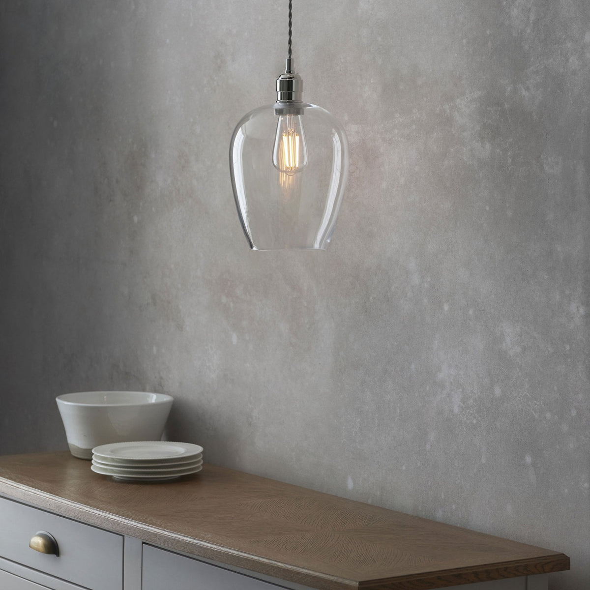 Hoburne Pendant in Bright Nickel with Clear Glass