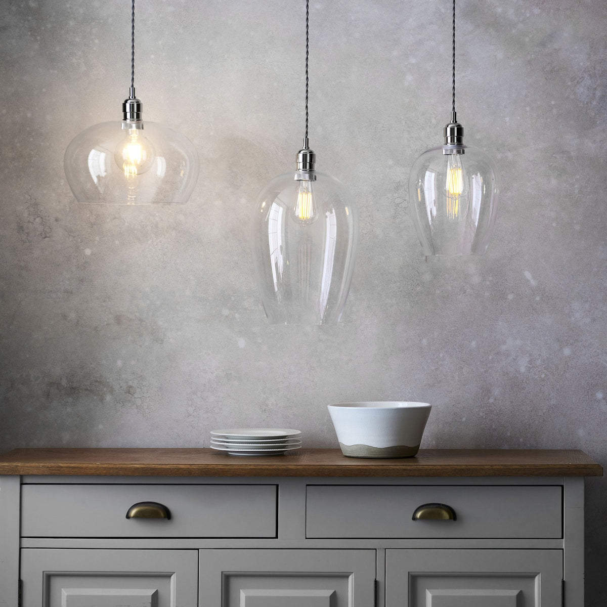 Hoburne Pendant in Bright Nickel with Clear Glass