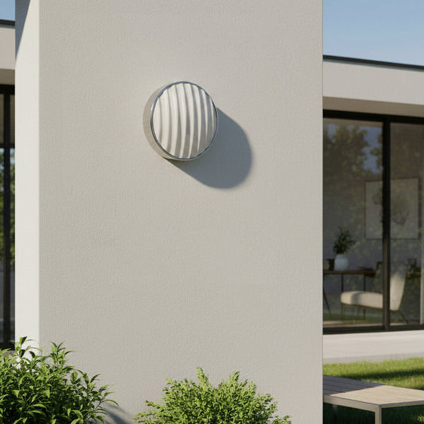 Montreal Round 300 IP44 Exterior Wall Light in Brushed Stainless Steel
