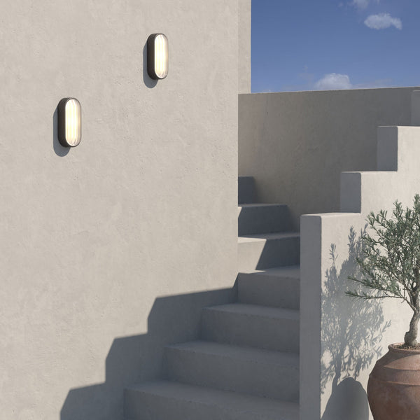 Montreal Oval IP44 Exterior Wall Light in Textured Black